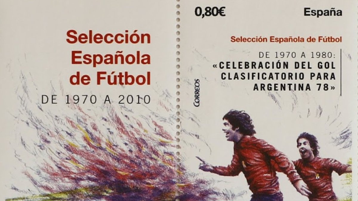 Sello conmemorativo del gol del futbolista argentino de origen almeriense nacionalizado español Rubén Cano, con el que España se clasificó para el Mundial de Argentina 78.