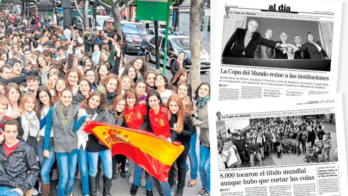 Fotografías y recortes de prensa del día en el que la Copa del Mundo de 2010 visitó Almería.