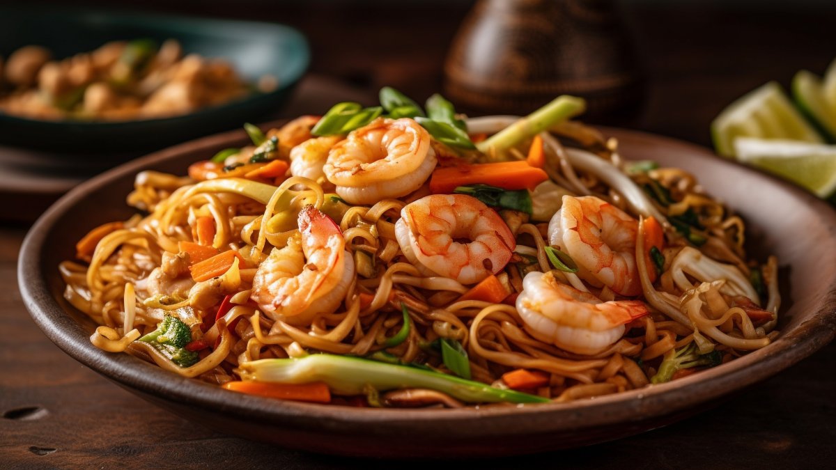 Noodles orientales con gambas
