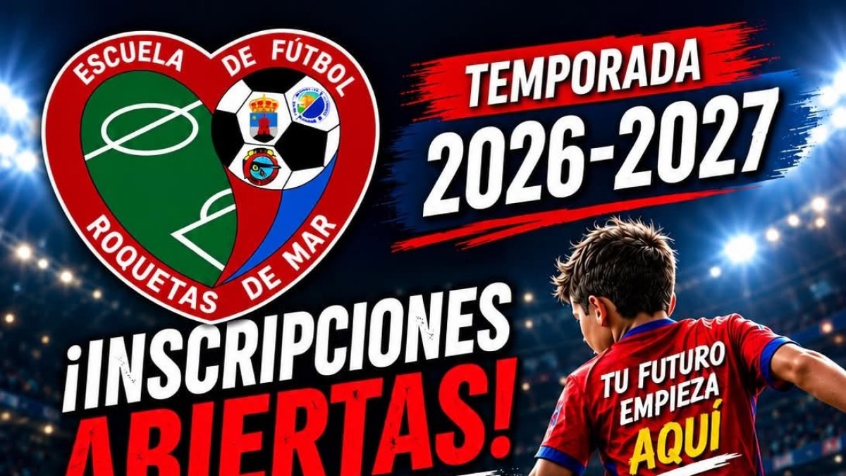 Cartel de la Escuela de Fútbol de Roquetas de Mar.