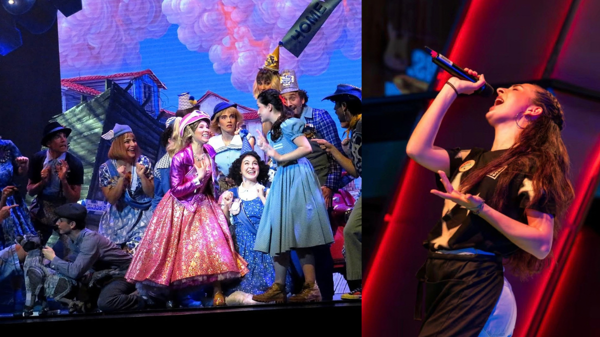 Elena Guirau durante el musical Mago de Oz (izquierda) y durante una de sus actuaciones en 'Popstars' (derecha).