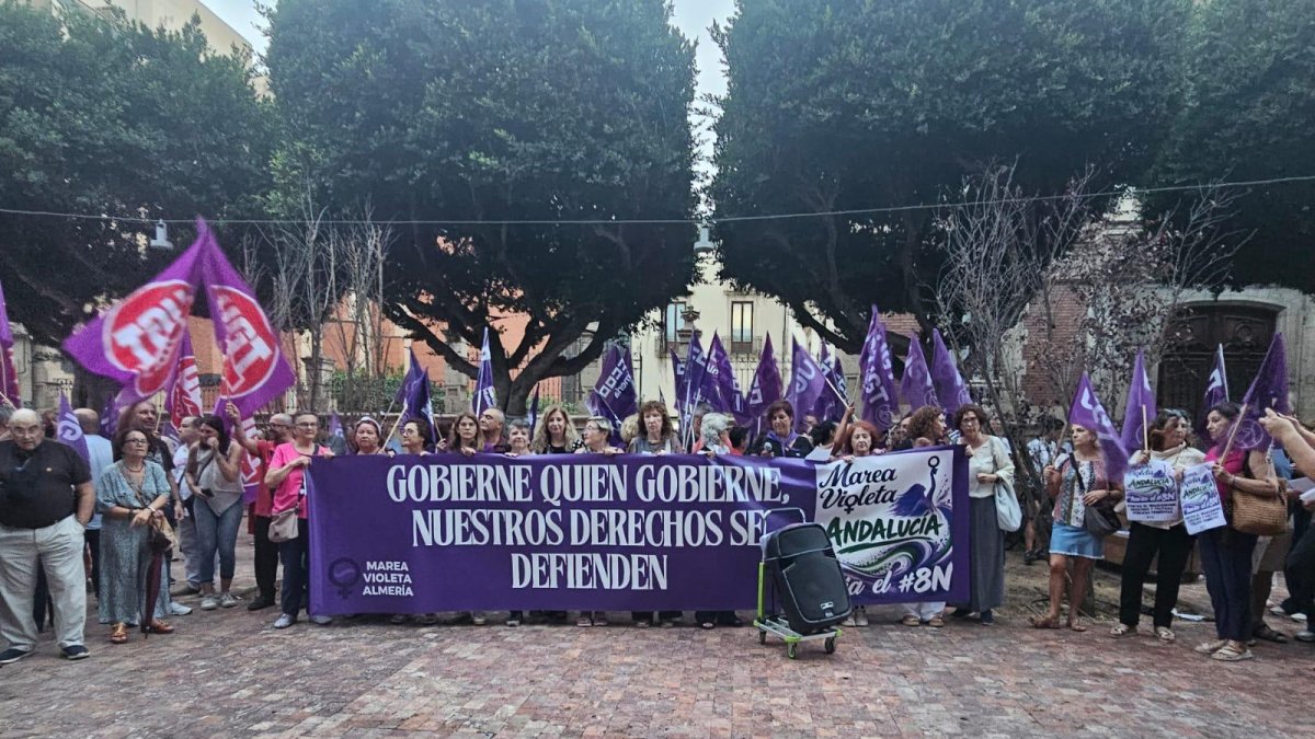 Movilización en Almería contra el reparto de competencias de violencia de género a Vox.