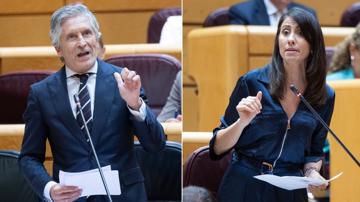 Fernando Grande-Marlaska y Carmen Belén López Zapata en el Senado.