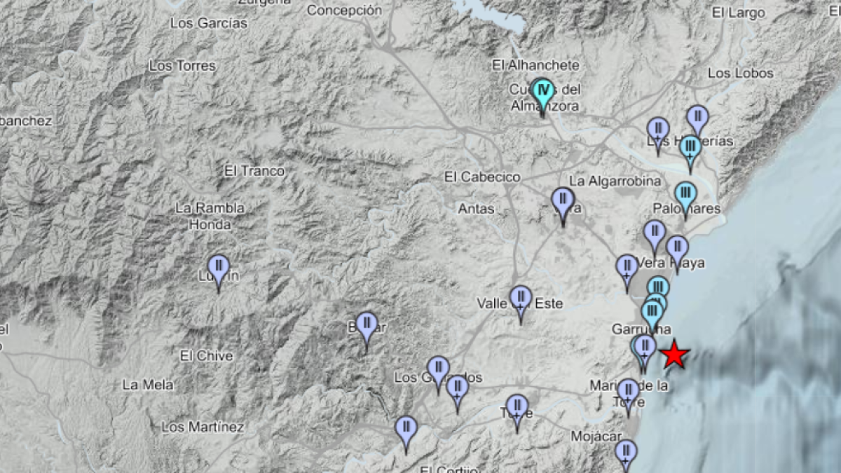 Puntos del levante almeriense en los que se ha percibido el terremoto de este martes 29 de septiembre.