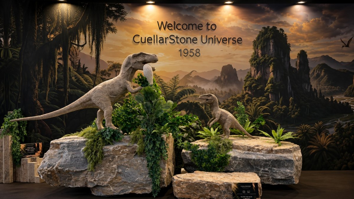 Los dinosaurios de mármol protagonizaron el espacio de CuellarStone en Marmomac 2026.