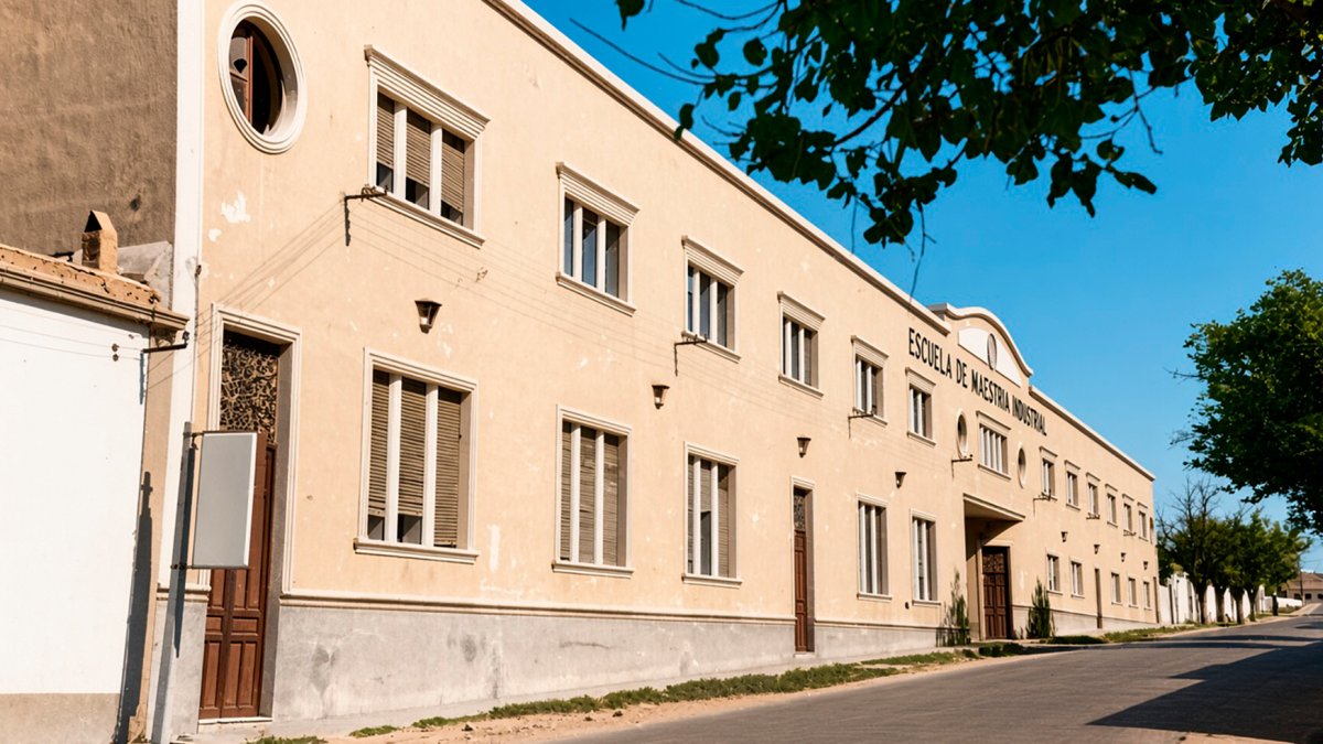 La Escuela de Maestría, en el Carretera de Granada, en 1963, el año en el que recibió a las primeras estudiantes femeninas de formación profesional.