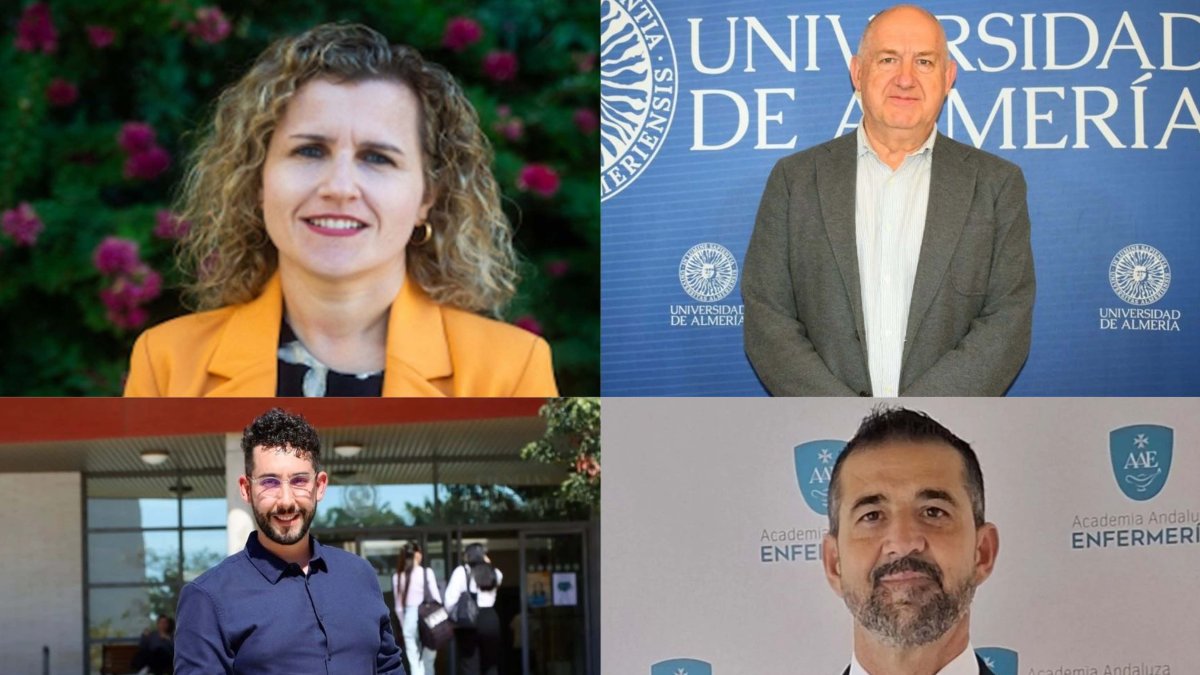 Verónica Victoria Márquez y Gabriel Aguilera (arriba); Pablo Román y Miguel Company (abajo), docentes e investigadores de la UAL finalistas de los premios nacionales de Enfermería.