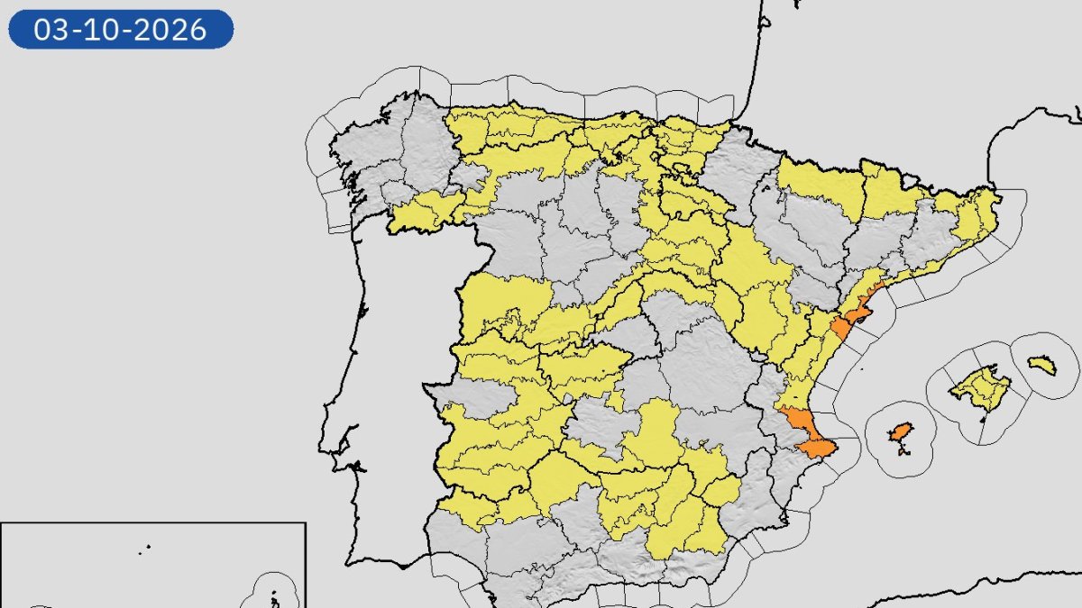 Mapa de avisos de la Aemet.