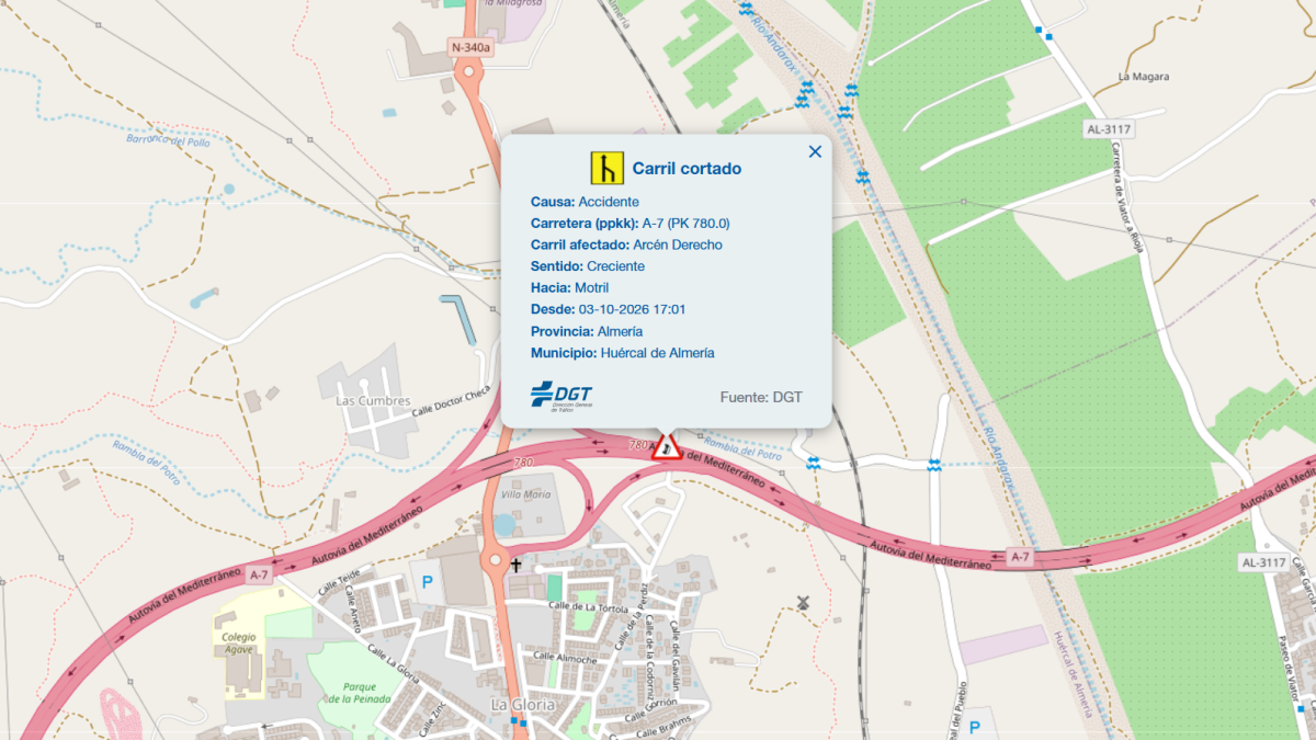 La DGT informa en su mapa de incidencias.