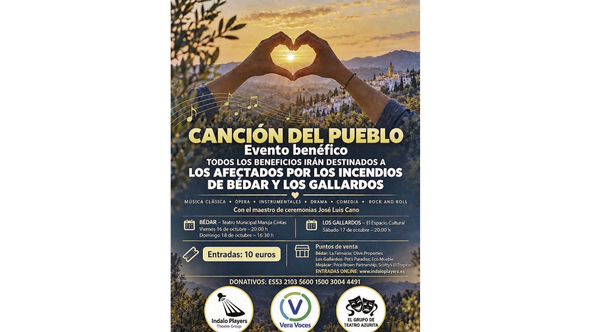 Cartel de promoción del acto benéfico mañana y pasado mañana.