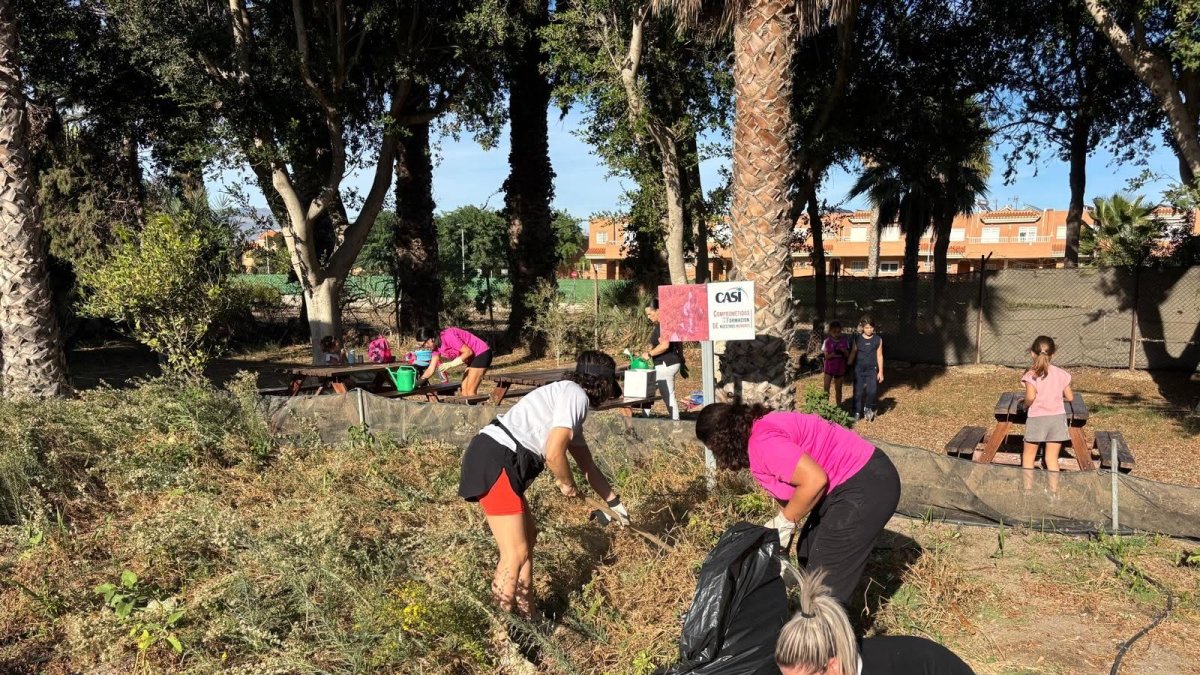 Una veintena de vecinos acudió a la llamada para limpiar el huerto.