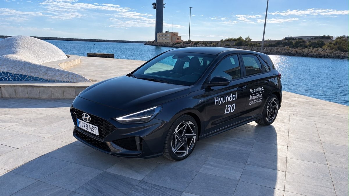 Imagen del Hyundai i30 junto a la ballena de Gabriel durante la prueba