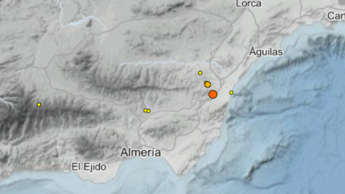 Mapa del IGN con los terremotos ocurridos durante los últimos tres días en Almería.