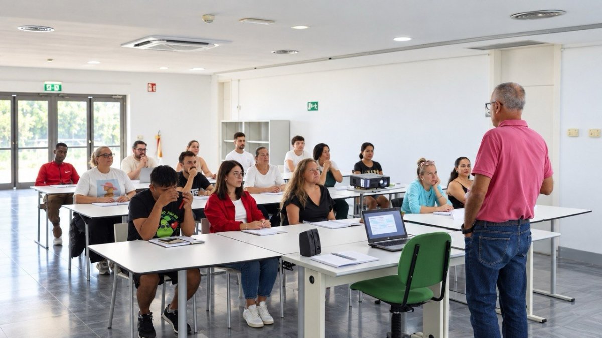 Alumnos durante una sesión formativa en el Palacio de Exposiciones y Congresos de Aguadulce, donde más de 120 personas cursan certificados profesionales gratuitos.