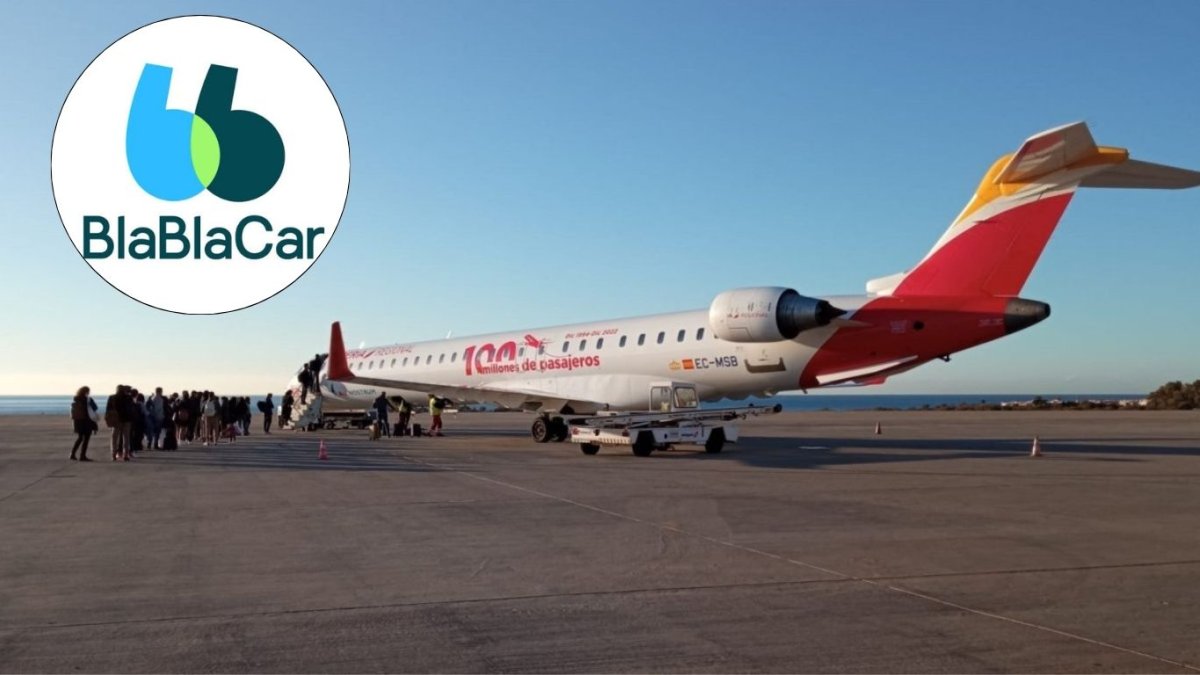 Imagen de un avión de Iberia junto al logo de BlaBlaCar.