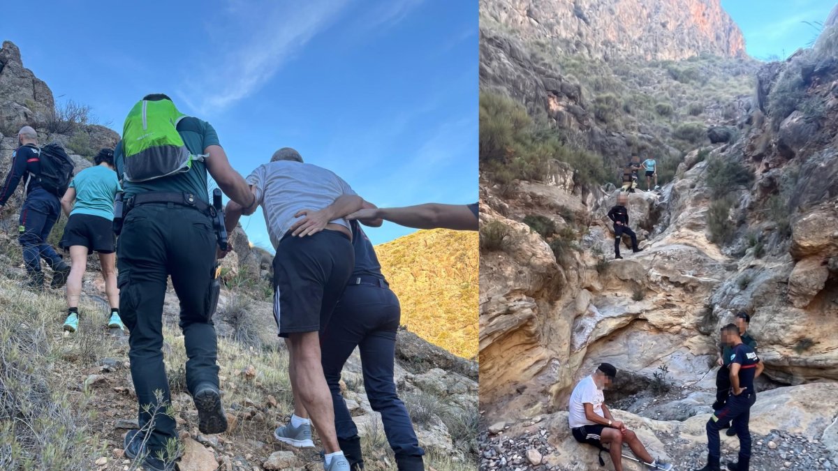 Guardia Civil y efectivos de bomberos rescataron a la pareja.
