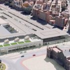 Vista aérea de la futura estación del ferrocarril para la llegada del AVE en la que se ve el nuevo viario desde la rotonda Manuel Fraga hasta la calle La Marina