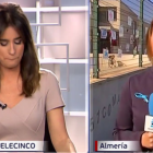 La presentadora durante el informativo de ayer.