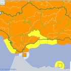 Mapa de la alerta naranja por viento de la Aemet.