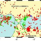 Mapa de frecuencia de terremotos en el sur peninsular
