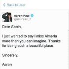 Captura del tuit de Aaron Paul.