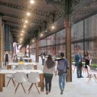 Diseño de cómo sería la terraza que se contempla en el andén después de acristalarlo para separarlo de la playa de vías.