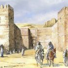 Recreación  idealizada del frontal de la antigua Puerta de Pechina de Almería, obra de Juan José Tonda.