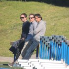 Mario Barri, Corona e Ibán Andrés, este lunes en el campo Anexo.