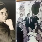 Mercedes Cassinello, a la edad en la que entró por primera vez a un bar; al lado, Juan Leal y algunos de sus clientes.
