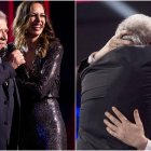 Juan Mena, junto a Eva González en la final y recibiendo el abrazo de un emocionadísimo David Bisbal.