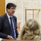 El vicepresidente y consejero de Justicia, Juan Marín, durante su comparecencia en el Parlamento andaluz.