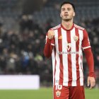 Lazo celebrando su gol contra el CD Mirandés.