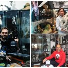 Alfredo Sánchez-Gimeno (foto vertical), Raúl Rabaneda (arriba) y Víctor Miralles, con sus colecciones.