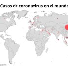 Casos de coronavirus en todo el mundo, actualizado a 25 de febrero