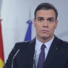 Sánchez está dando una rueda de prensa sobre el coronavirus.