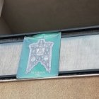 Balcones decorados con el Simpecado de la Hermandad del Rocío de Almería.