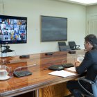 Pedro Sánchez durante la duodécima viodeconferencia con presidentes autonómicos.