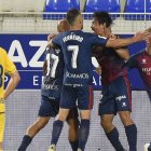 El Huesca celebrando el primer gol, obra de Cristo.