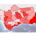Imagen de la incidencia del coronavirus en las provincias andaluzas.