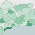 El mapa de la incidencia del covid en los distritos sanitarios de Andalucía.