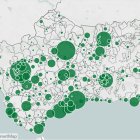 Mapa con el reparto de contagios en los municipios de Andalucía.