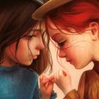 Ilustración interior en la que se ve a Ana, junto a su mejor amiga.