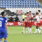 Celebración del primer gol de Corpas al Fuenlabrada.