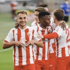 Fran Villalba celebrando el primer gol ante el Mirandés.