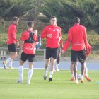 Jorge Cuenca en el entrenamiento de este jueves.