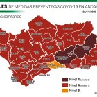 Mapa con los municipios andaluces en alerta.
