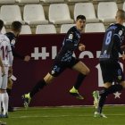 Jorge Cuenca celebrando el gol de la victoria en Albacete.