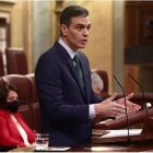 El presidente del Gobierno, Pedro Sánchez, interviene durante una sesión de Control al Gobierno en el Congreso de los Diputados.