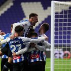 Los jugadores del Espanyol en plena fiesta goleadora.