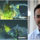 Daniel Miralles, junto a dos fotogramas de su creación.